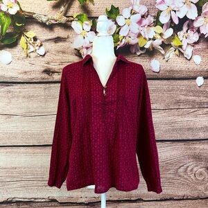 Eddie Bauer Women’s Cotton Red Eyelet Embroidered Floral Boho Blouse